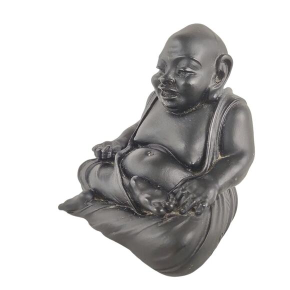 Vintage Laughing Happy Sitting Black Buddha Figurine Statue 3.25" Resin - Picture 2 of 5